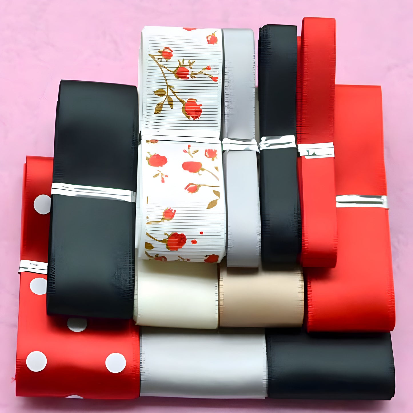 Zalveno Rood-Zwart Set 2 / 11-12 meter totaal Fashion Ribbon Set - Ontdek je Stijlvolle Zelf!