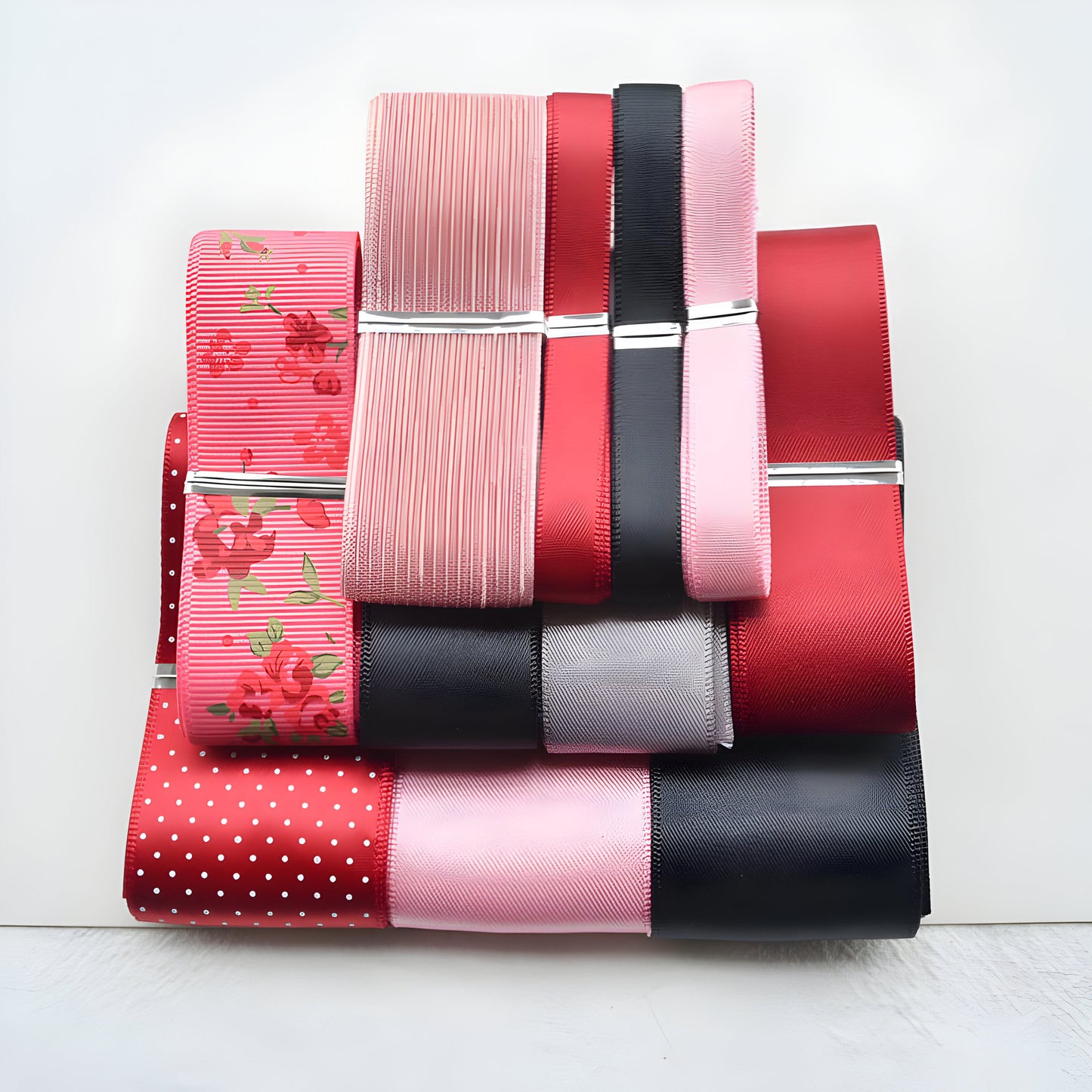 Zalveno Rood-Zwart Set 1 / 11-12 meter totaal Fashion Ribbon Set - Ontdek je Stijlvolle Zelf!