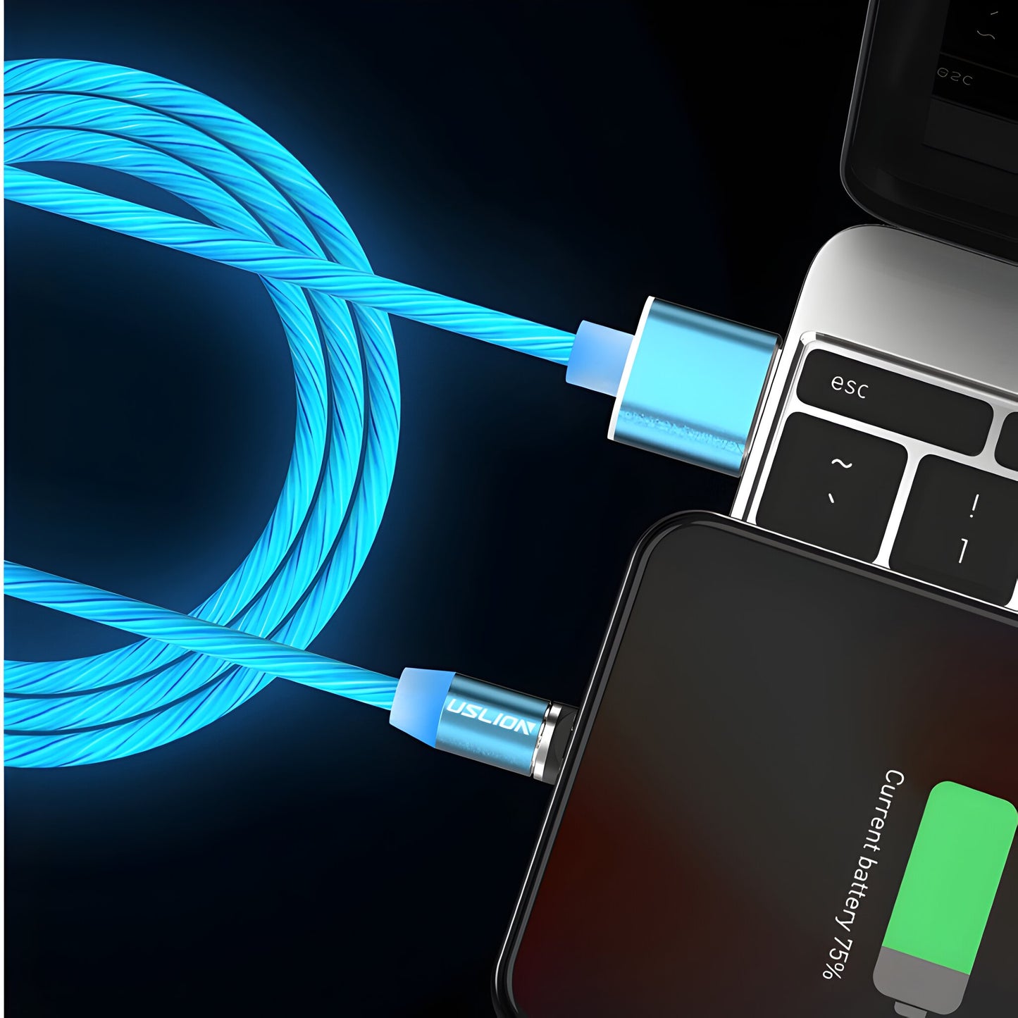 Zalveno Blauw / 1M Kabel +3 koppen LED Magnetische Laadkabel - Slim, Snel, en Fancy