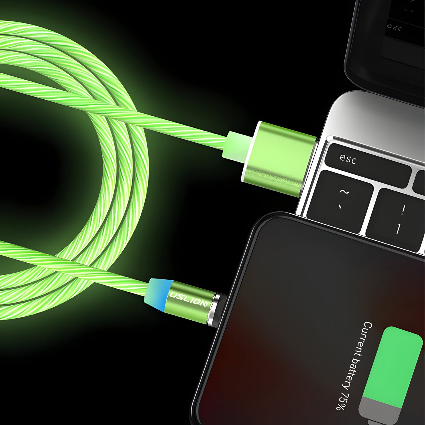 Zalveno Groen / 1M Kabel +3 koppen LED Magnetische Laadkabel - Slim, Snel, en Fancy