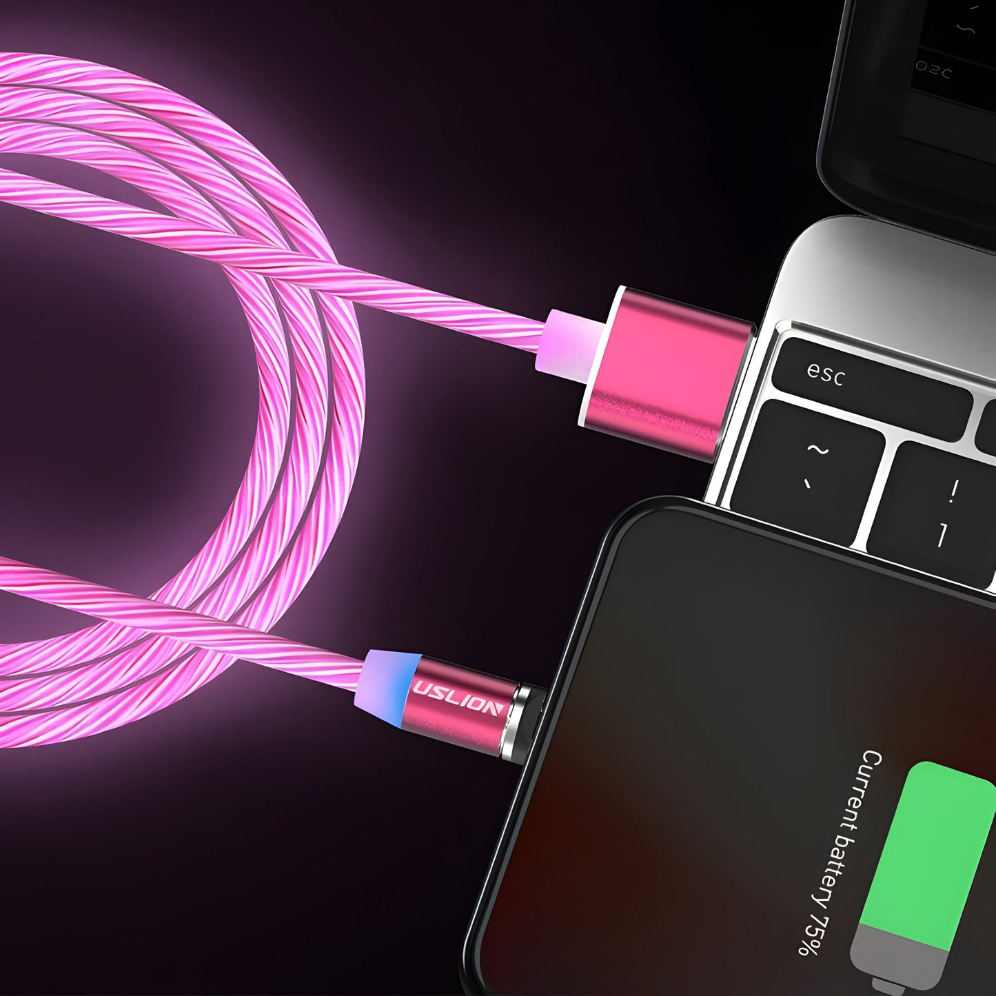 Zalveno Roze / 1M Kabel +3 koppen LED Magnetische Laadkabel - Slim, Snel, en Fancy