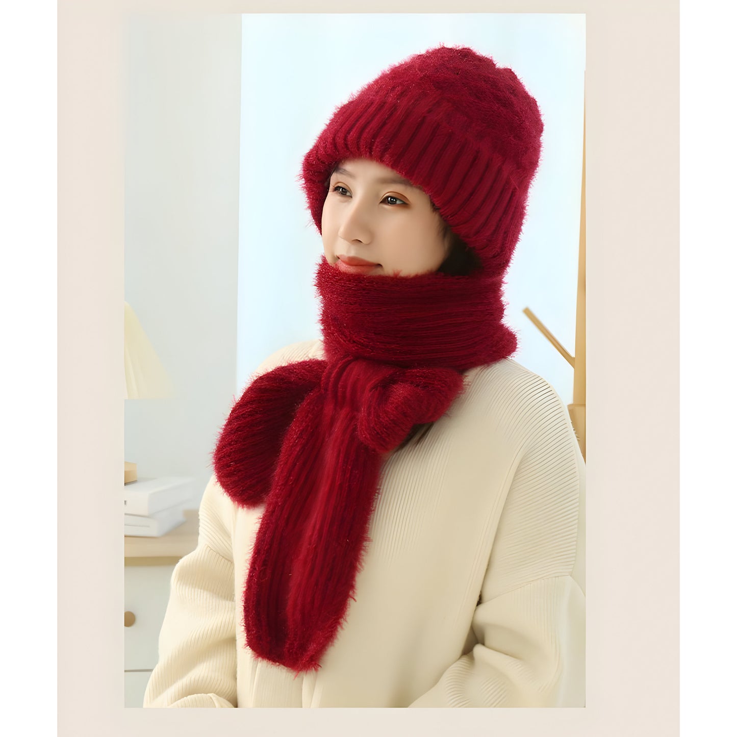 Zalveno Rood CozyWrap™ - Jouw Muts en Sjaal in 1