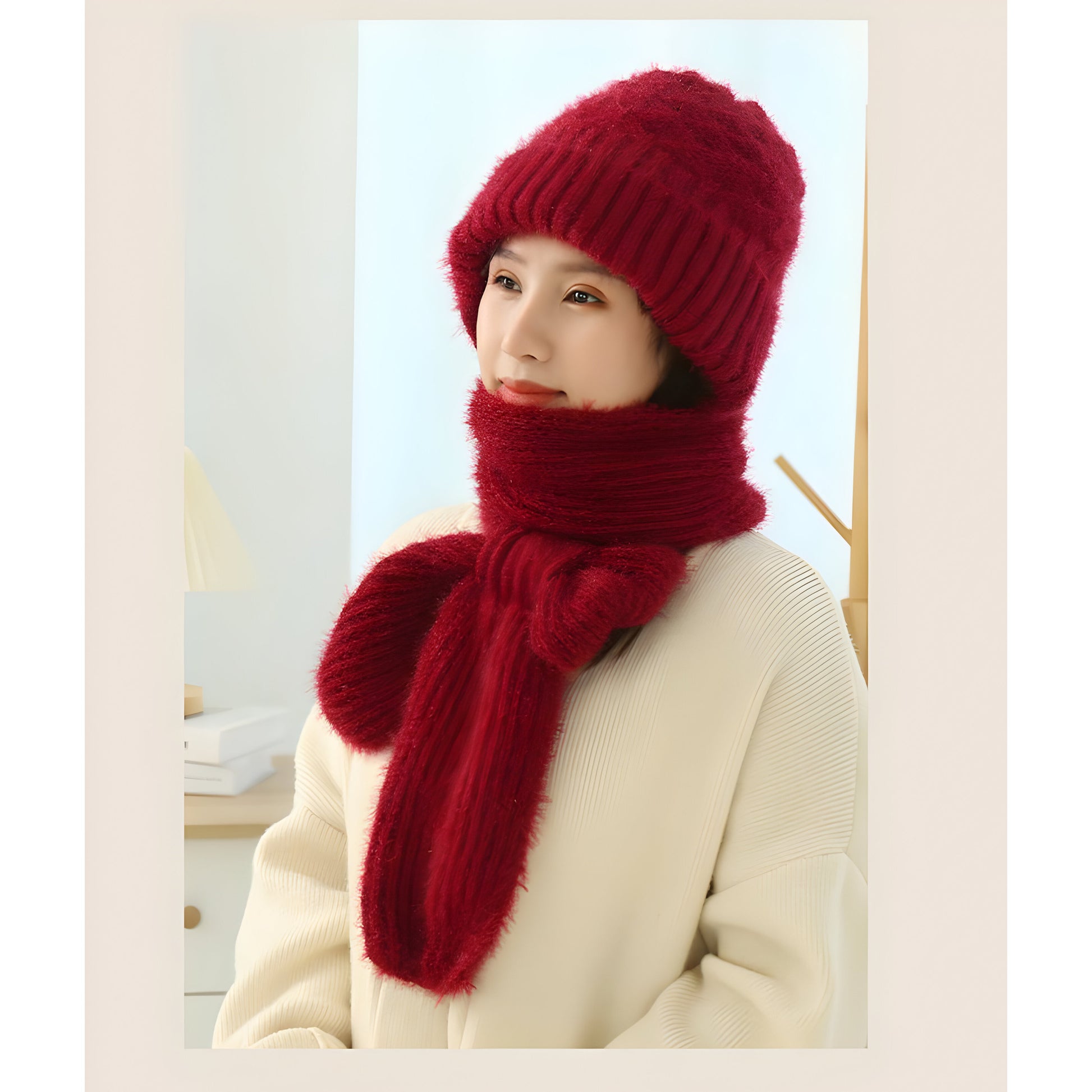 Zalveno Rood CozyWrap™ - Jouw Muts en Sjaal in 1